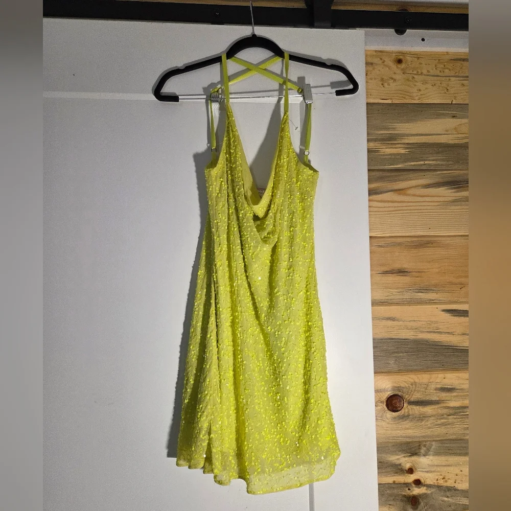 Show Me Your MuMu Lime Green Sequin Cowl Neck Mini Dress - Picture 6 of 16
